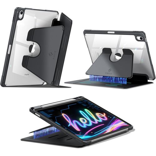 Coque Verticale pour iPad Air 11 Pouces M3/M2 (2025/2024), iPad Air 5/4 10.9¿ (2022/2020), [Rangement de Stylet] Étui Transparent Multi-Angles, Housse Magnétique et Ultra-Stable, Noir