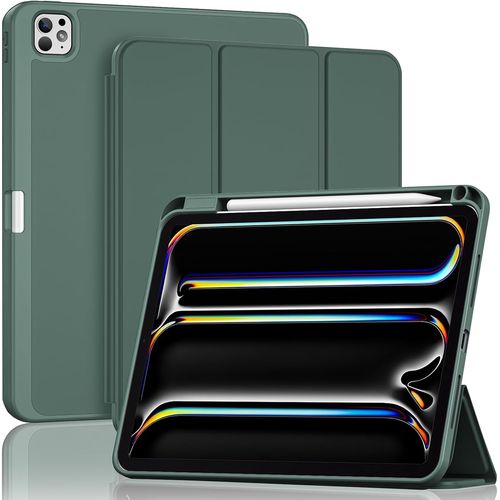 LORANKA-Coque avec Porte-Stylet pour iPad Pro 11 Pouces (M5) 2025/(M4) 2024, Nouvel Étui Amélioré, Housse de Protection Anti-Chute -Vert Nuit