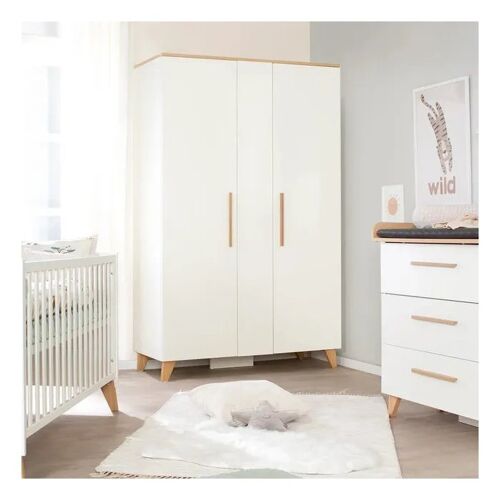 Armoire Bébé 2 Portes Roba - Leon - 1 Tringle Et 5 Étagères - Pieds En Bois Massif - Blanc - Chêne Othello