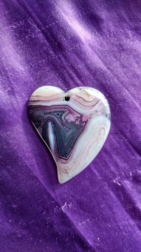 Pendentif Coeur Agate Violet Et Transparent 5.1 Cm 21 Grammes Lot 1208