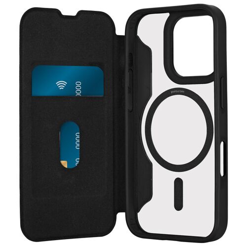 PURO Book Mag 2 coque pour téléphone 6.3" Folio Noir et Transparent pour Apple iPhone 16 Pro