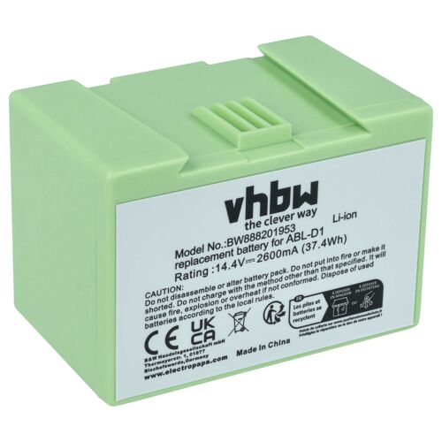 vhbw Batterie remplacement pour iRobot ABL-D1, 4624864, ABL-D2 pour robot électroménager noir (2600mAh, 14,4V, Li-ion)