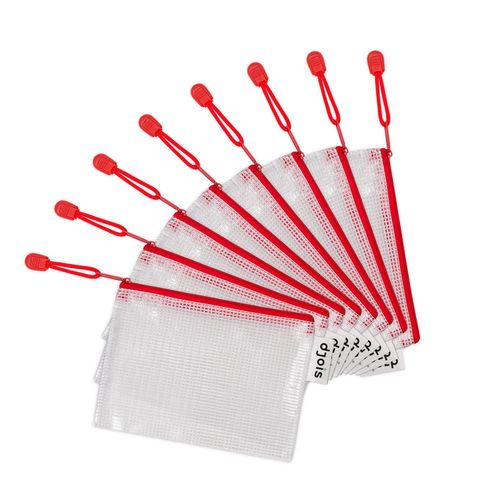 Djois 8 Pochettes Renforcées À Zip - A6 - Paysage - Rouge