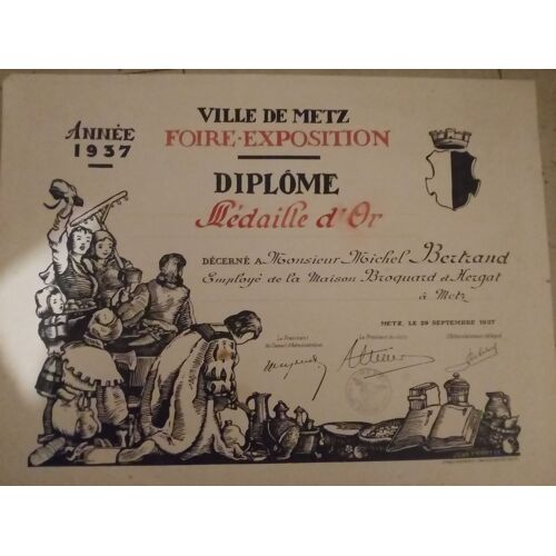 Papier Diplôme Foire Expo De Metz 1937