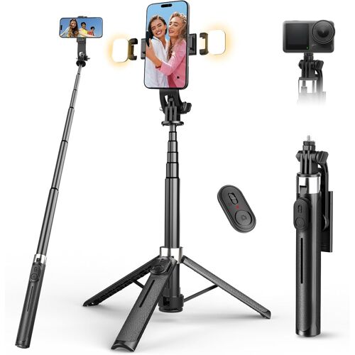JGD-110cm Perche à Selfie avec Trépied et Lumière, Trepied Smartphone avec Télécommande, Trépied Téléphone Portable Télescopique - Compatible iPhone, Samsung, Android, Caméra