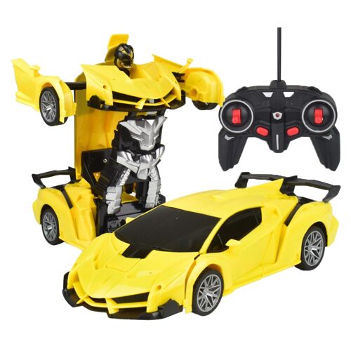 Voiture robot transformable télécommandée - Jaune, transformation en un clic, convient aux enfants de 3 ans et plus