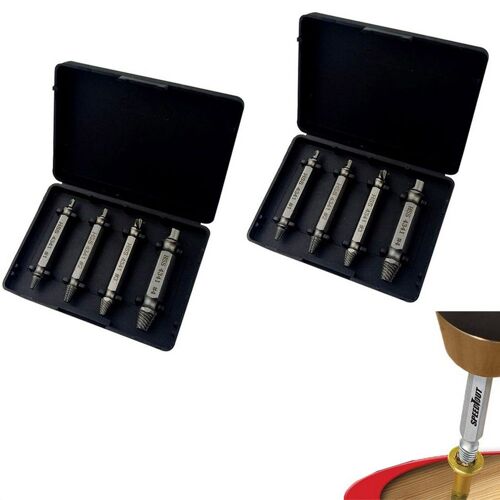 Ensemble de 4 extracteurs de vis à double tête pour vis et boulons endommagés ou abîmés, compatible avec mandrin à connexion rapide