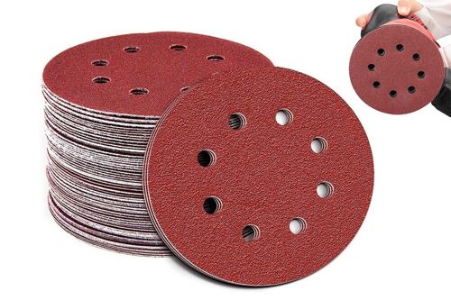 Disques de ponçage 5 pouces à 8 trous pour ponceuse orbitale aléatoire, 100 pièces avec différents grains