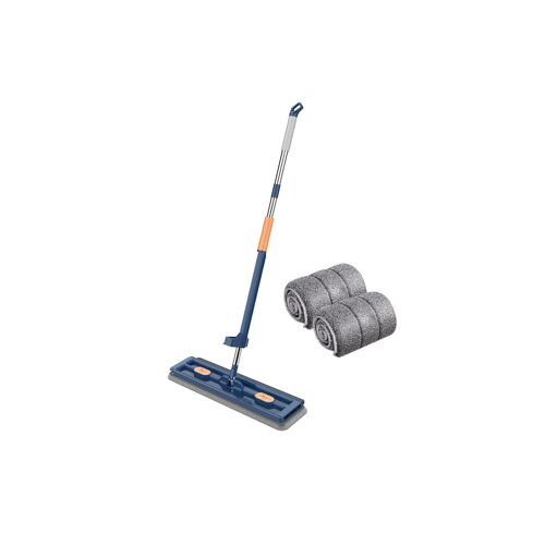 Balai-serpillère plat réglable à 360° avec 2 lingettes lavables et manche en acier inoxydable