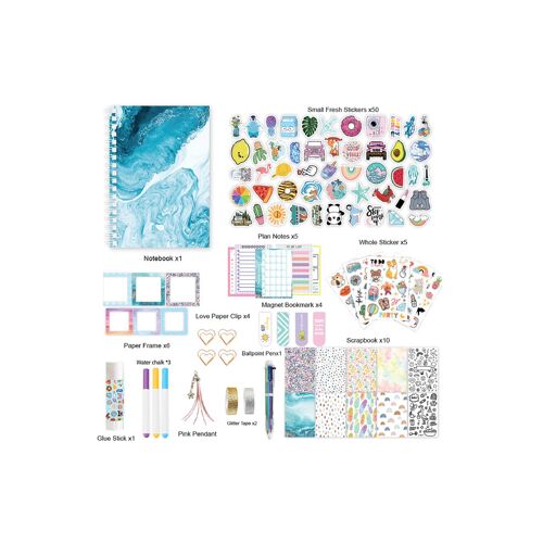 Kit De Scrapbooking À Faire Soi-Même Avec Autocollants, Carnet, Rubans Adhésifs, Trombones Et Stylos Pour Une Conservation Créative Des Souvenirs.