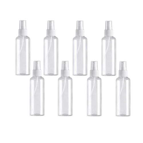 Lot de 8 flacons vaporisateurs rechargeables en plastique de 100 ml, idéaux pour les voyages et le parfum.