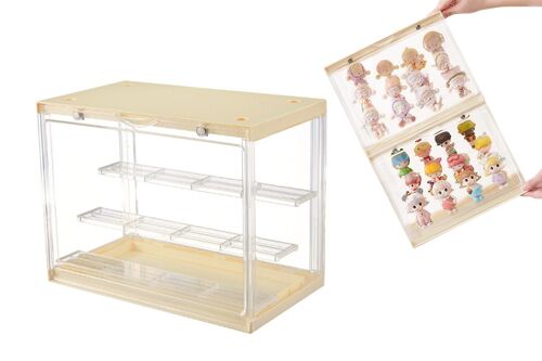 Vitrine pour mini-figurines, design à trois niveaux, anti-poussière, couleur crème, 30 x 17 x 23 cm