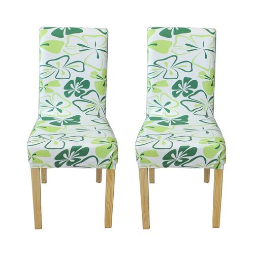 Lot de 2 housses extensibles imprimées pour chaises de salle à manger - Vert et blanc, compatibles avec la plupart des chaises, faciles à nettoyer, matériau résistant