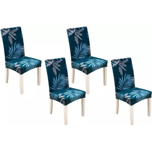 Lot de 4 housses extensibles à motif floral pour chaises de salle à manger - Bleues, compatibles avec la plupart des chaises, lavables et résistantes