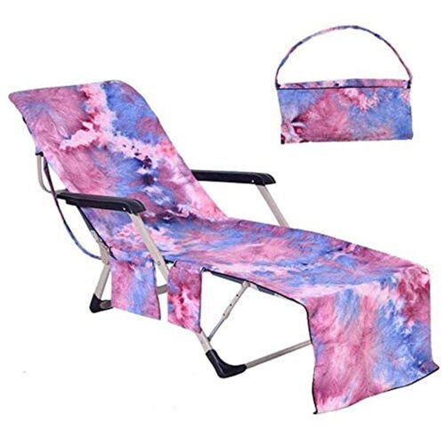 Housse De Chaise Longue De Plage Tie-Dye Avec Poche Latérale, Coins Élastiques, Convient À La Plupart Des Chaises Longues, Violette, 75 X 210 Cm