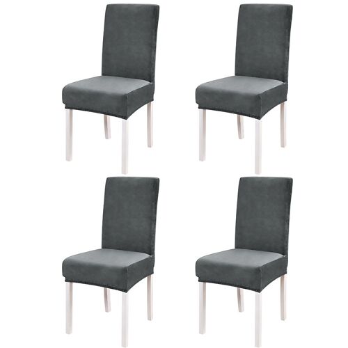 Lot de 4 housses de chaises de salle à manger lavables en velours gris foncé pour protéger vos meubles de cuisine