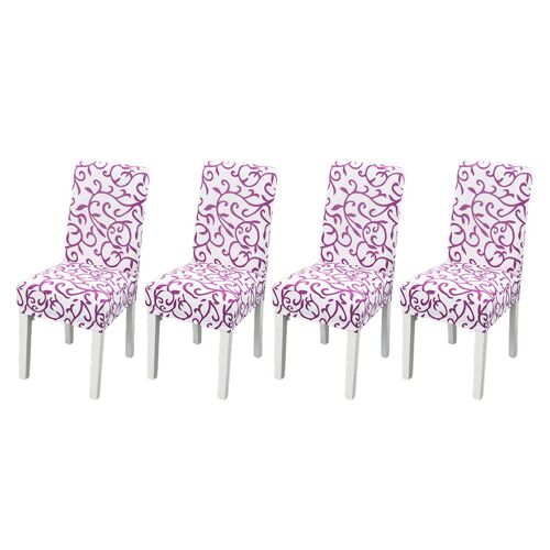 Lot de 4 housses de chaise extensibles violettes à motifs de vigne, compatibles avec la plupart des chaises de salle à manger, faciles à installer, en matière résistante.