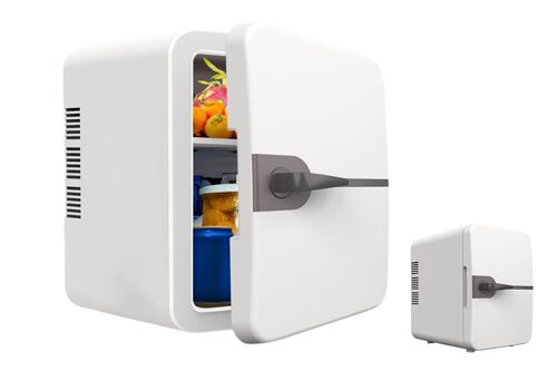 Mini-réfrigérateur portable 6 L pour boissons et produits de beauté, compatible voiture 12 V et maison 220 V, blanc