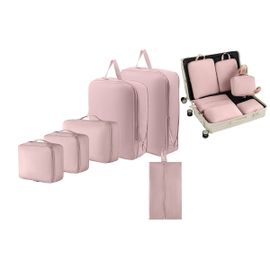 Ensemble de 6 cubes de rangement de voyage - Sacs de rangement légers pour valise - Rose