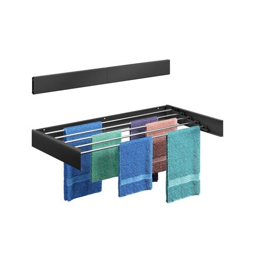 Étendoir à linge mural pliable - Aluminium spatial, barres réglables, usage intérieur/extérieur