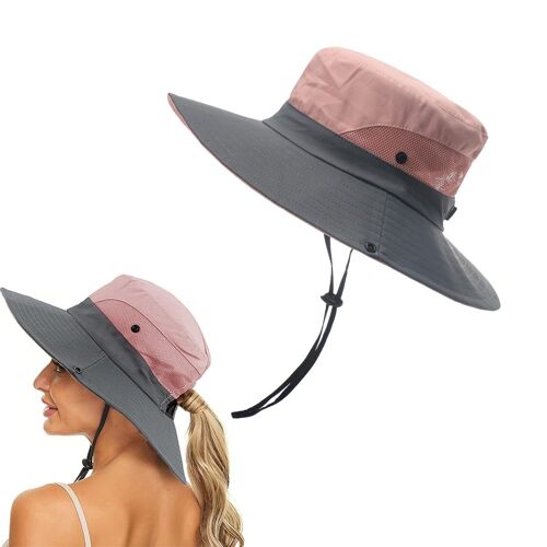 Bob À Larges Bords Avec Protection Uv Pour La Randonnée Et La Pêche - Rose