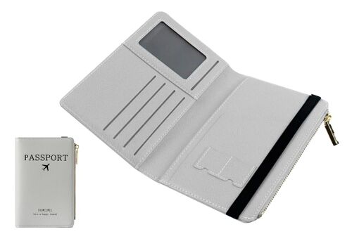 Étui porte-passeport RFID avec fermeture éclair - Étui pour documents de voyage en cuir PU gris