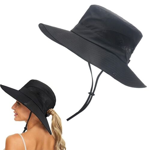Bob À Larges Bords Pour Une Protection Uv - Chapeau De Soleil Pour La Randonnée Et La Pêche - Noir