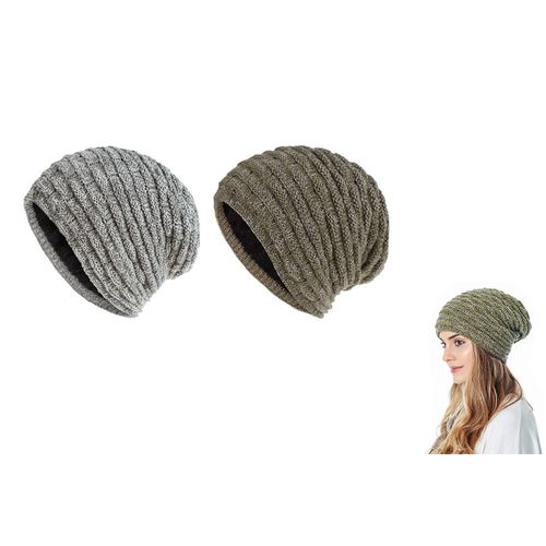 Lot De 2 Bonnets Slouchy Unisexes Doublés Polaire - Gris Foncé