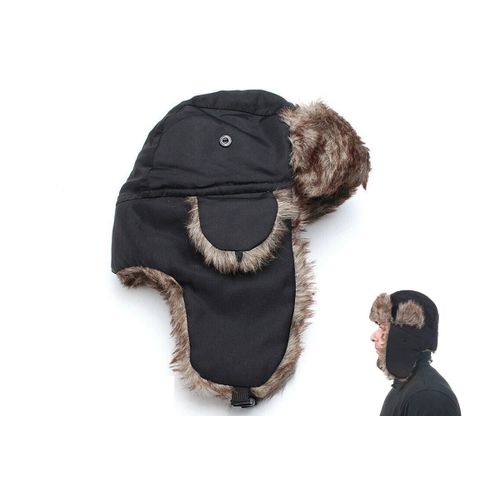 Bonnet Trappeur D'hiver En Fausse Fourrure Avec Cache-Oreilles Ajustables - Noir