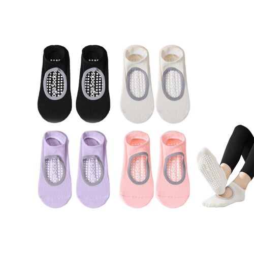 Lot De 4 Paires De Chaussettes Antidérapantes Pour Pilates, Yoga Et Exercices À La Barre.