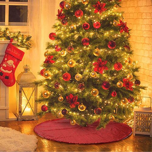 Jupe de sapin de Noël ronde à paillettes 48"" Décoration de sapin de Noël Décoration intérieure