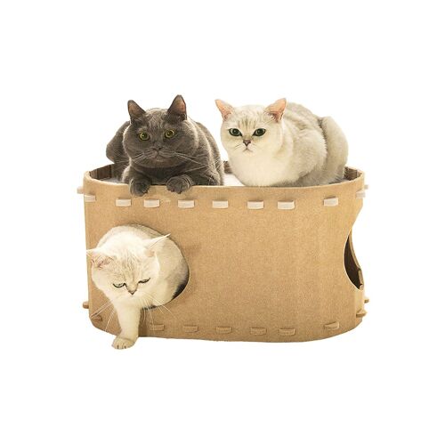 Lit-Grotte Pliable Pour Chats D'intérieur Avec Double Ouverture Et Parties Détachables