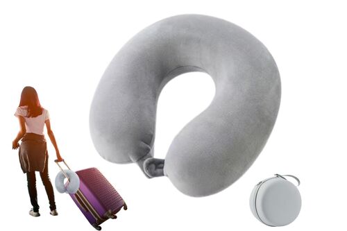 Oreiller de voyage en mousse à mémoire de forme en forme de U pour la nuque, idéal pour les voyages en avion et en voiture - Gris