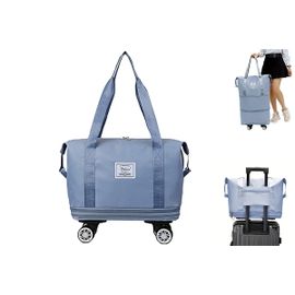 Valise de voyage extensible et pliable à roulettes - Bleue, grand format, bagage cabine