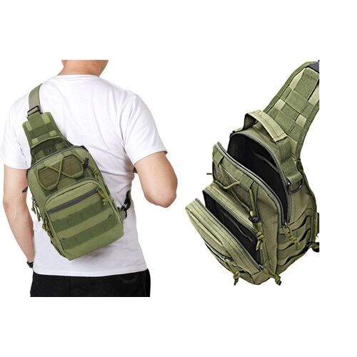 Sacoche de poitrine outdoor pour homme avec bretelles réglables et multiples poches - Verte