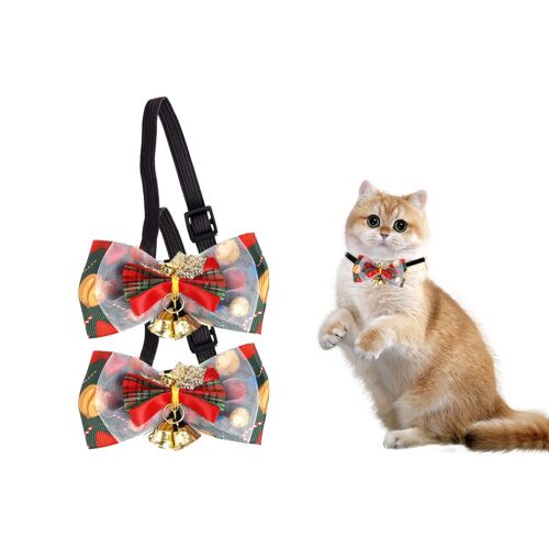 Lot De 2 N?uds Papillon De Noël Pour Animaux De Compagnie Avec Clochette, Pour Chiens Et Chats, Collier À Carreaux, Taille Ajustable