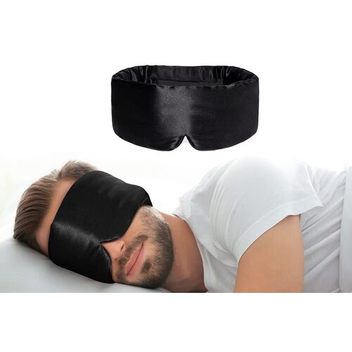 Masque De Sommeil En Soie Pour Dormir Sur Le Côté Avec Sangle Ajustable - Noir 