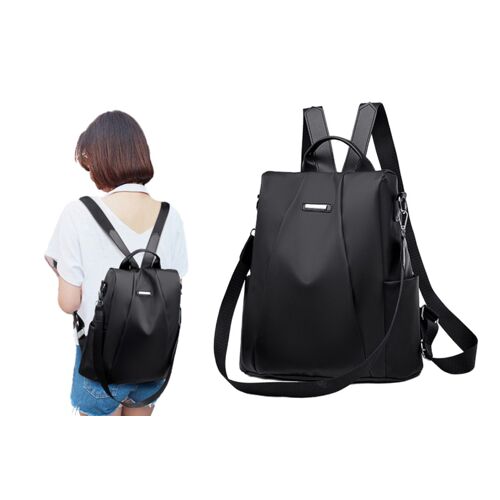 Sac À Dos De Voyage À Double Bandoulière En Tissu Oxford Imperméable Pour Femme - Noir