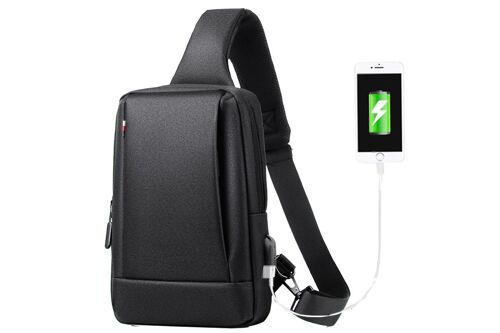 Sac bandoulière de poitrine pour homme avec port USB de chargement - Noir, sac messager multifonctionnel