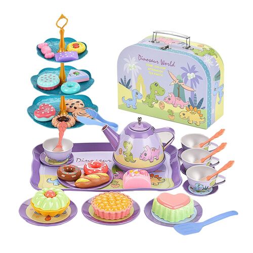 Service À Thé Pour Petites Filles Avec Service À Thé En Métal, Desserts Et Mallette De Transport Pour Jeux D'imitation