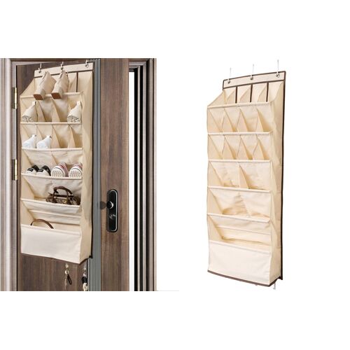 Organisateur de chaussures suspendu à 16 compartiments pour rangement de porte, en tissu Oxford 600D, convient aux portes de placard double et de salle de bain.