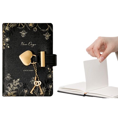 Carnet A7 À Cadenas En Forme De C?ur Avec Clés, Couverture En Similicuir, 96 Pages, Papier 100 G, Papier Beige