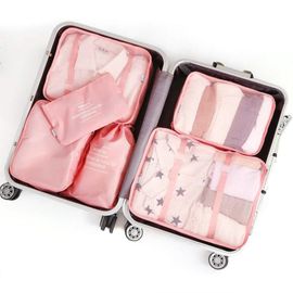 Ensemble de 6 pochettes de rangement roses pour valise, en tissu Oxford imperméable et pliables.