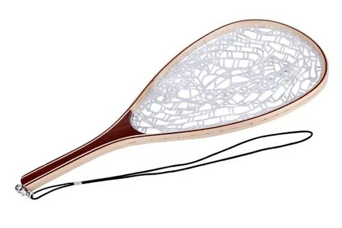 Épuisette De Pêche À La Mouche De 60 Cm Avec Filet En Caoutchouc Et Manche En Bois Pour La Truite Et Le Bar