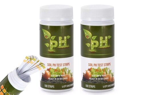Kit de bandelettes de test de pH pour sols de jardins et pelouses - 200 bandelettes, pH 3,0-9,0, faciles à utiliser, résultats précis