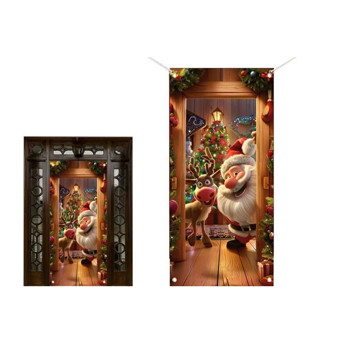 Décoration de porte Père Noël, bannière suspendue en polyester 180 x 90 cm avec corde