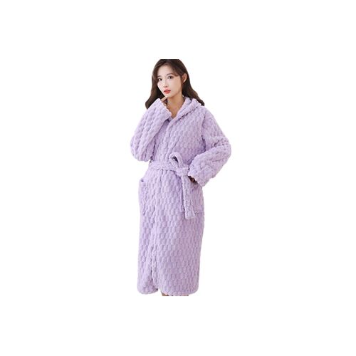 Peignoir En Polaire Corail Avec Capuche Et Poches, Robe De Chambre Portefeuille En Éponge À Manches Longues