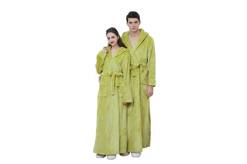 Peignoir De Bain En Flanelle À Capuche Pour Couples, Vêtement De Nuit Chaud En Polaire, Grande Taille, Peignoir Long D'hiver - Vert