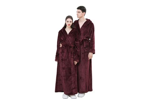 Peignoir De Bain En Flanelle À Capuche Pour Couples, Vêtement De Nuit Chaud En Polaire, Grandes Tailles, Peignoir Long D'hiver