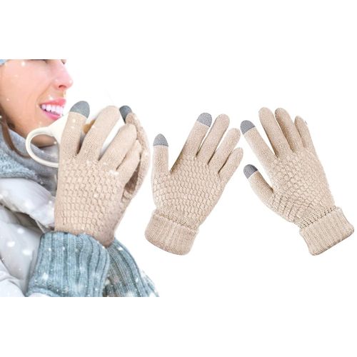 Gants Tactiles En Polaire Tricotée Pour Hommes Et Femmes - Gants Thermiques D'hiver Beiges